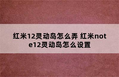 红米12灵动岛怎么弄 红米note12灵动岛怎么设置